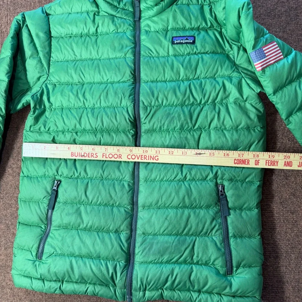 Patagonia Kids XL 14 Down Sweater Jacket Green Puffer American Flag Patch‎